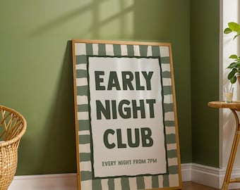 Early Night Club Print Bedroom Wall Art Bright Dopamine Poster Retro Apartment Decor - Colour Options Available