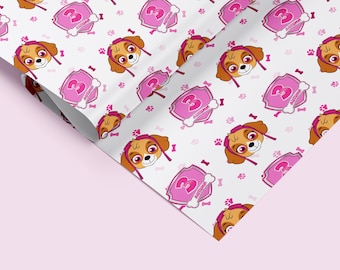 Personalised Kids Dog Wrapping Paper, Pink Birthday Gift Wrap, Custom Name & Age, Cartoon Printed Gift Wrap 89