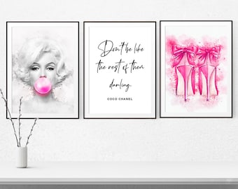 Fashion Wall Art, Fashion Posters Set of 3 Prints, Beauty, Makeup Wall Art, Watercolour Fashion Prints, Glamour Quote Fashion Icon Heels 208