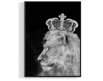 King Lion Print, Lion Poster, Lion Home Decor Wall Art Poster Print, Lion Print, Gift, Black and White Photo 438