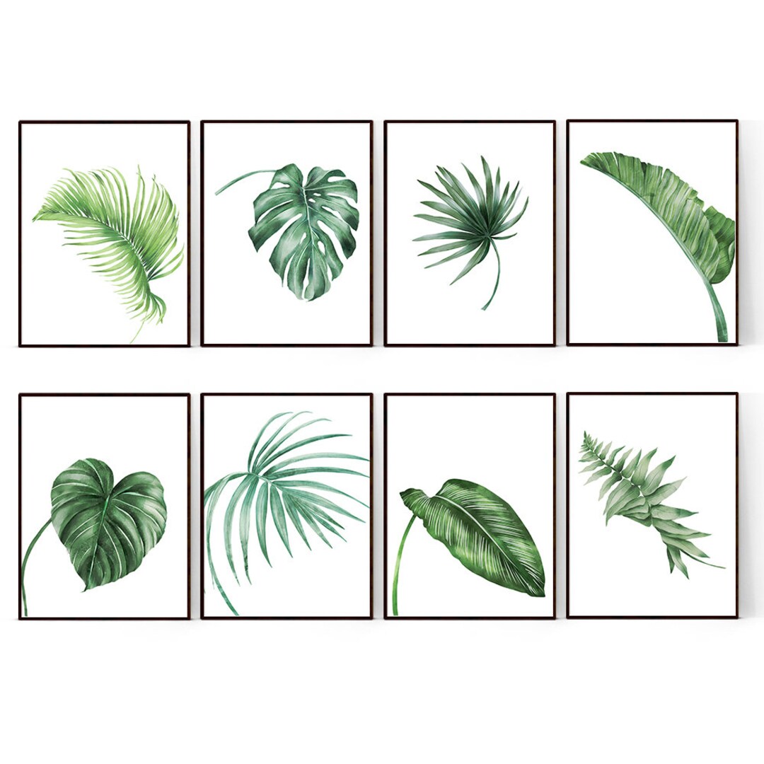 Leaf Prints, Botanical Palm Leaf Wall Art, Living Room Prints, Leaf Posters, Monstera Leaves
