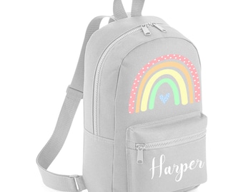 Personalised Mini Rainbow Pastel Backpack with ANY NAME- Kids Children Nursery School Student rucksack - Back To School Bag Backpack -#MBRP