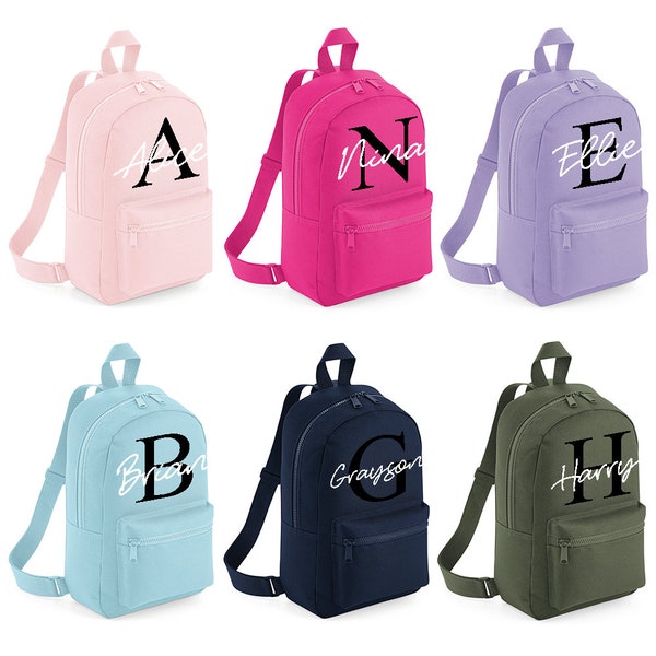 Personalised Name Initial Backpack with ANY NAME- Girls Boys Kids Children Pre School School rucksack Back To School Bag Backpack -#MB6