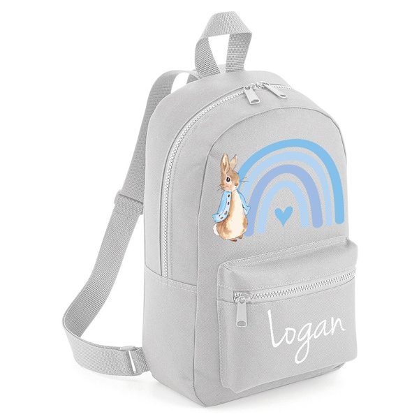 Personalised Blue Rainbow Rabbit Backpack ANY NAME Back To School Bag Backpack Kids Nursery Toddler Rucksack #MBRR