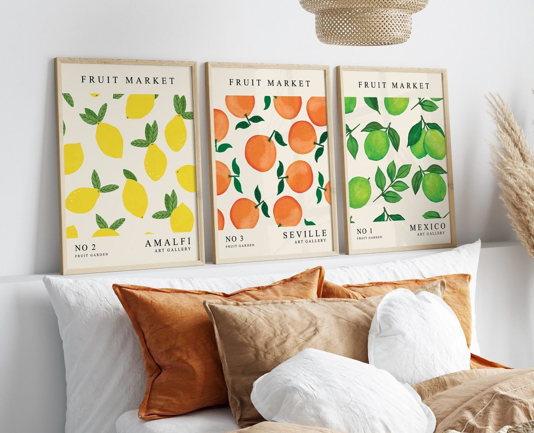 Set of 3 Fruit Market Wall Art, Orange, Lemon, Lime Fruit Print, Citrus ...