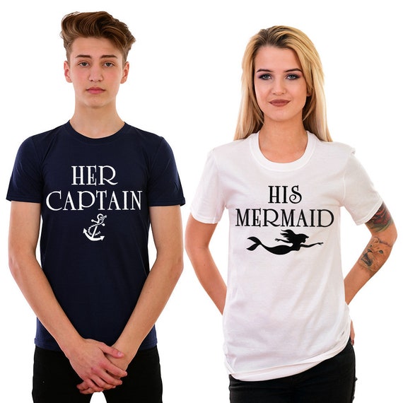 Her captain his Mermaid Matching Shirts, marine boat, couple, girlfriend, boyfriend, couple clothing, couple shirt, goals, anchor cute