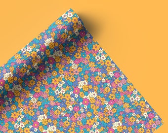 Papel de regalo con estampado floral vintage retro rosa, morado y naranja - Papel de regalo floral retro Papel de regalo de flores lindo 09