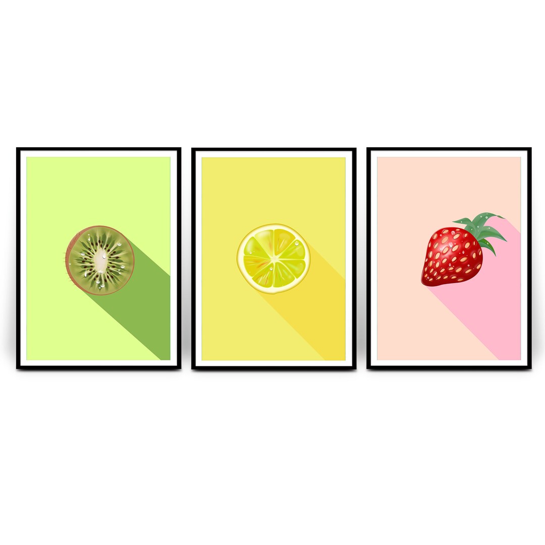 Fruit Wall Art, Kitchen Posters Set of 3 Prints, Kitchen Wall Art