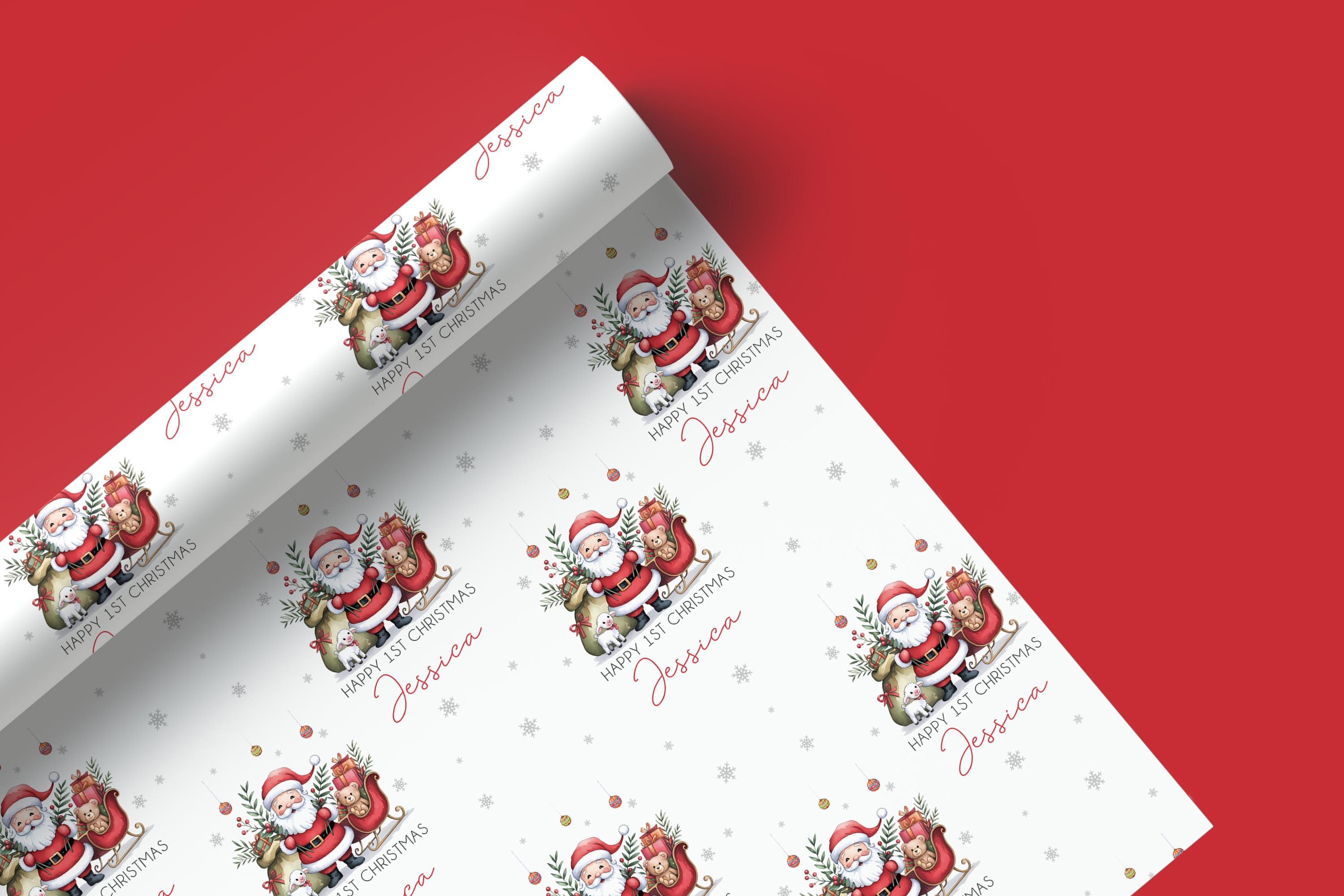 Kids Christmas Gift Wrapping Paper, 1st Christmas Personalised Santa Christmas Wrapping Paper, Santa Claus Xmas Gift Wrap 59