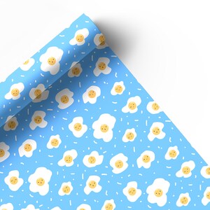 Egg Gift Wrap, Kawaii Wrapping Paper, Funny Wrapping paper, Fried Eggs Pattern, Cute Gift Wrap, Birthday Gift Wrap, Easter Egg 05 image 2