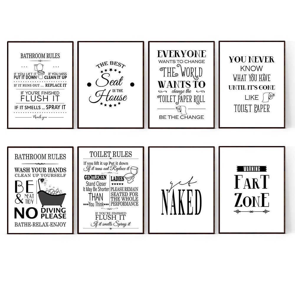 Bathroom Prints, Bathroom Rules Print, Funny Bathroom Wall Art