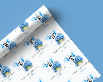 Personalised Football Wrapping Paper, Colourful Birthday Footballer Gift Wrap, Custom Name & Age, Football Soccer Ball Printed Gift Wrap 63