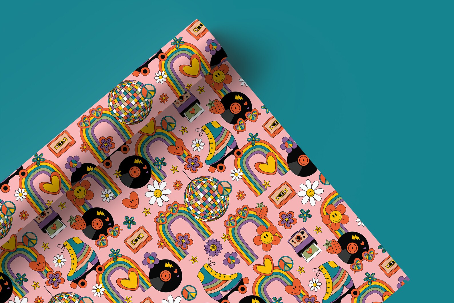 Groovy Rollerskate Disco Wrapping Paper, Holiday Gift Wrap, Retro 70s ...