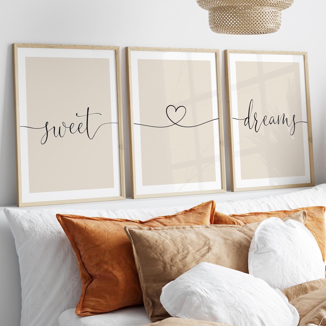 Neutral Sweet Dreams Bedroom Prints Set of 3, Wall Art, Home Decor ...