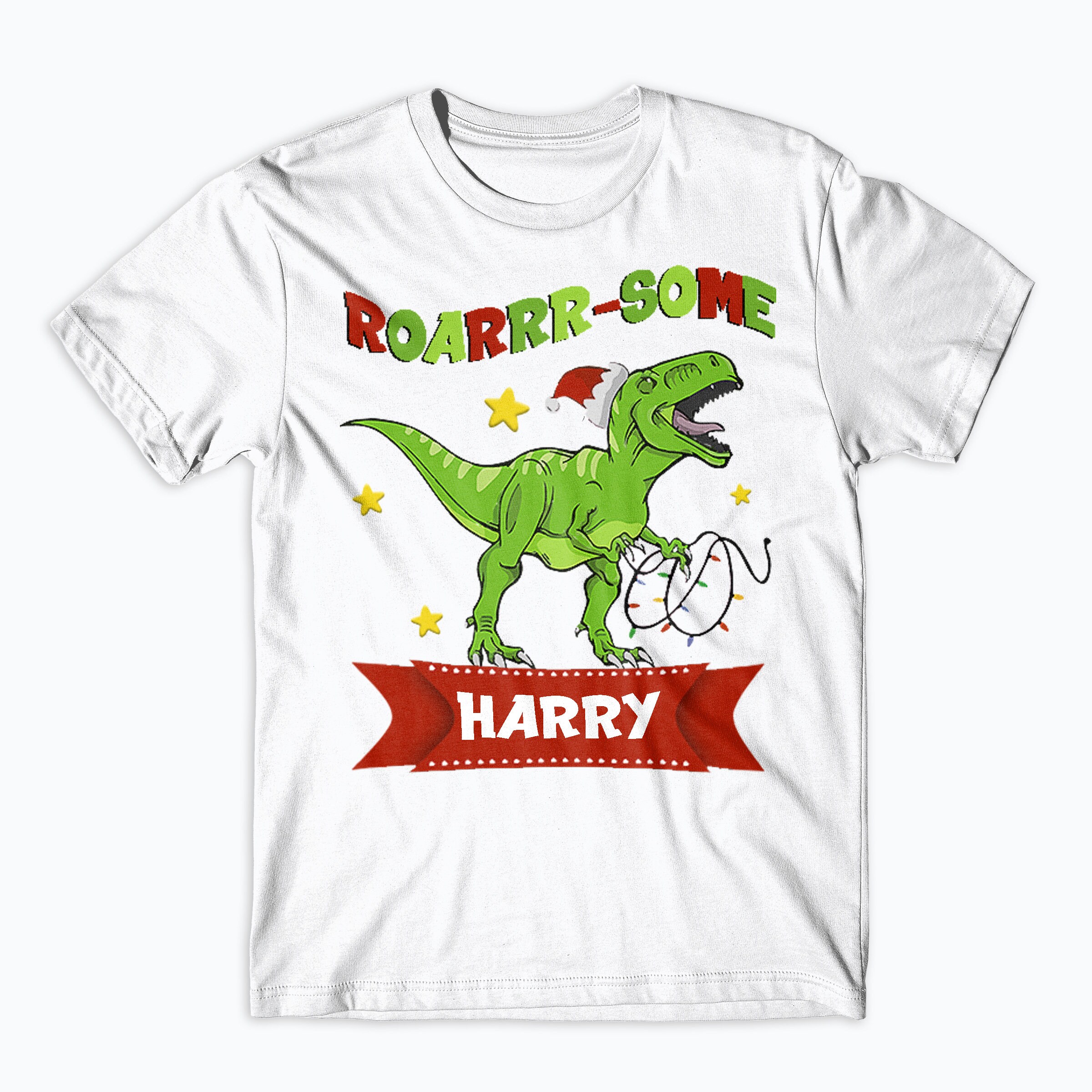 Personalised Funny Dinosaur Childs T Shirt Kids Tee Top Dino Name-Saurus Named
