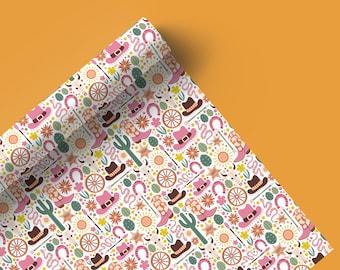 Retro Cowgirl Wrapping Paper, Holiday Gift Wrap, Cow Girl Gift Wrap, Rodeo Pattern, Cute Gift Wrap, Girls Gift Wrap 56
