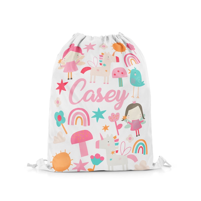 Personalised Magical Fairy Drawstring Bag Girls Magical Bag Kids PE Bag Rainbow Swimming School Bag Sports Bag Lunch Dance Bag #45