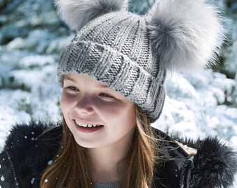 Double Pom Pom Hat Women - Etsy UK