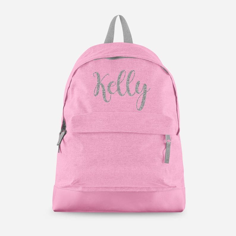 Back To School Bag Backpack Personalised Backpack with ANY NAME in Silver Glitter BPC1 Kids Children Teenagers School Student rucksack