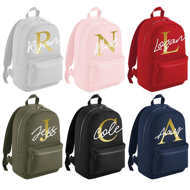 #MBP6 Personalised Name Gold Initial Large Backpack with ANY NAME Girls Boys Kids Children School Rucksack Back To School Bag Backpack