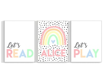 Personalised Rainbow Bedroom Prints, Rainbow Girls Room, Personalised Initial, Polka Dot, Girls Prints, Baby Name Print, Home Decor 585