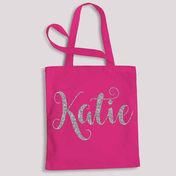 Personalised Name Tote Bag Any Name Glitter Text Girls Back To Etsy