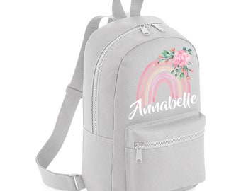 Personalised Pink Rainbow Backpack with Any Name, Back To School Bag Backpack, Watercolour Rainbow Kids Nursery Toddler Rucksack #MBWR