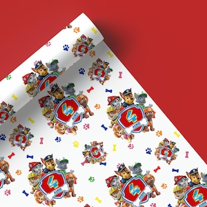 Personalised Kids Dog Wrapping Paper, Colourful Birthday Gift Wrap, Custom Name & Age, Cartoon Ball Printed Gift Wrap 64