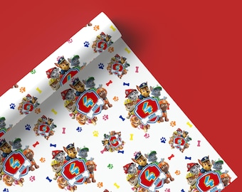 Personalised Kids Dog Wrapping Paper, Colourful Birthday Gift Wrap, Custom Name & Age, Cartoon Ball Printed Gift Wrap 64