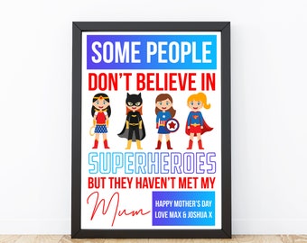 Personalised Superhero Mum gift, Mothers Day gift, Mum birthday gift, Gift for Mum, Mum Print, Mother gift, Mother daughter gift 236