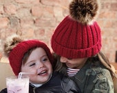 Pom Pom Bobble Hat, Matching Mother and Child Hat, baby hat, Childrens Pom Pom Hat, Womens Pom Pom Hat - Different Sizes Available