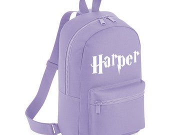 Personalised Name Backpack with ANY NAME- Boys Girls Wizard Movie Text Style Kids Children School rucksack School Bag Backpack -#MBHP