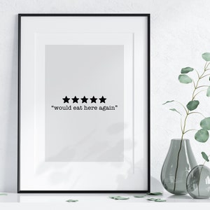5 Star Review Kitchen Print Poster, Kitchen Wall Art, Farmhouse Wall Decor Sign, Funny Wall Art, Funny Gift 1625