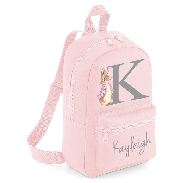 Personalised Name Initial Backpack with Pink Rabbit Design Girls Boys Kids Nursery Children Pre School rucksack School Bag Backpack #MBPR2