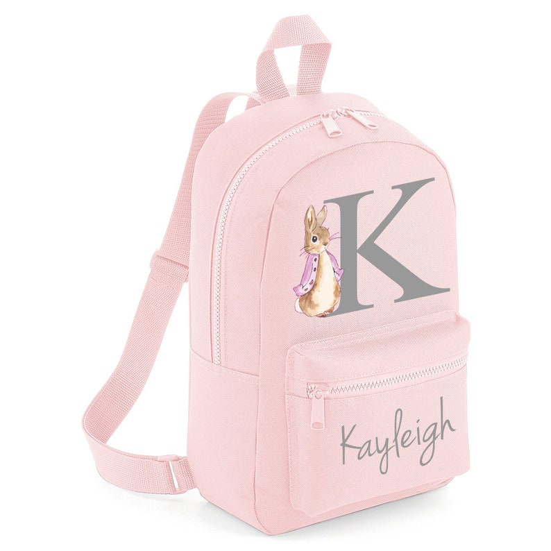 Personalised Name Initial Backpack with Pink Rabbit Design Girls Boys Kids Nursery Children Pre School rucksack School Bag Backpack MBPR2 image 1