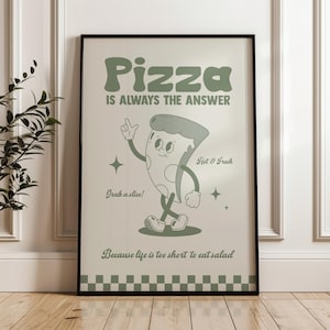 Retro Cartoon Pizza Print, Charming Retro style Pizza Print, Gift for Foodie, Pizza Lover Print, Food Print, Kitchen Wall Art 2544
