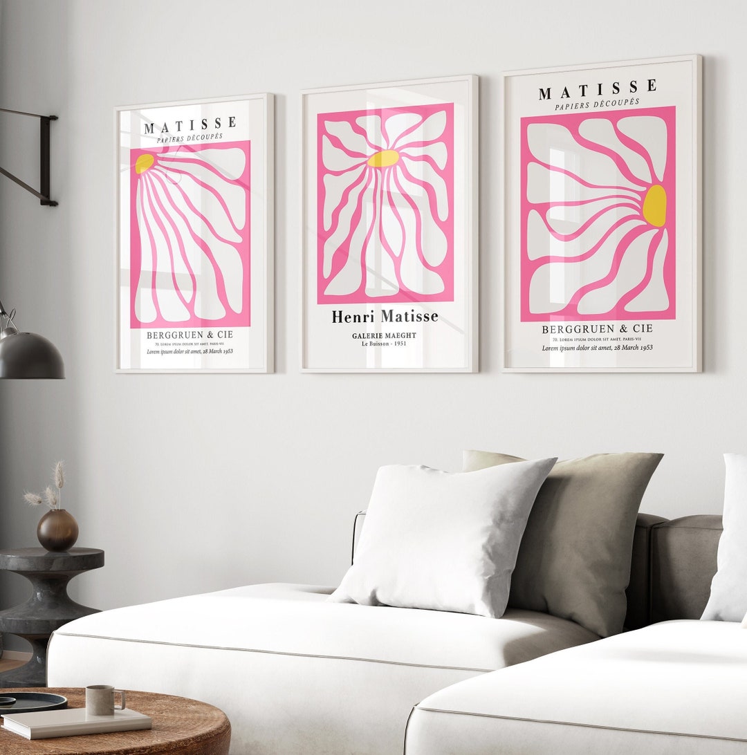 Henri Matisse Set of 3 Pink Flower Portrait Prints, Abstract Hippy ...