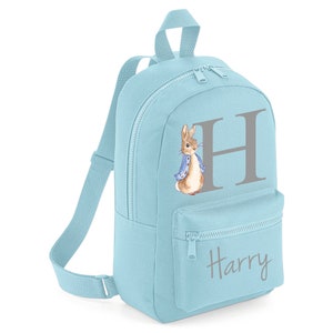 Personalised Name Initial Backpack with Blue Rabbit Design Girls Boys Kids Nursery Children Pre School rucksack School Bag Backpack #MBPR2