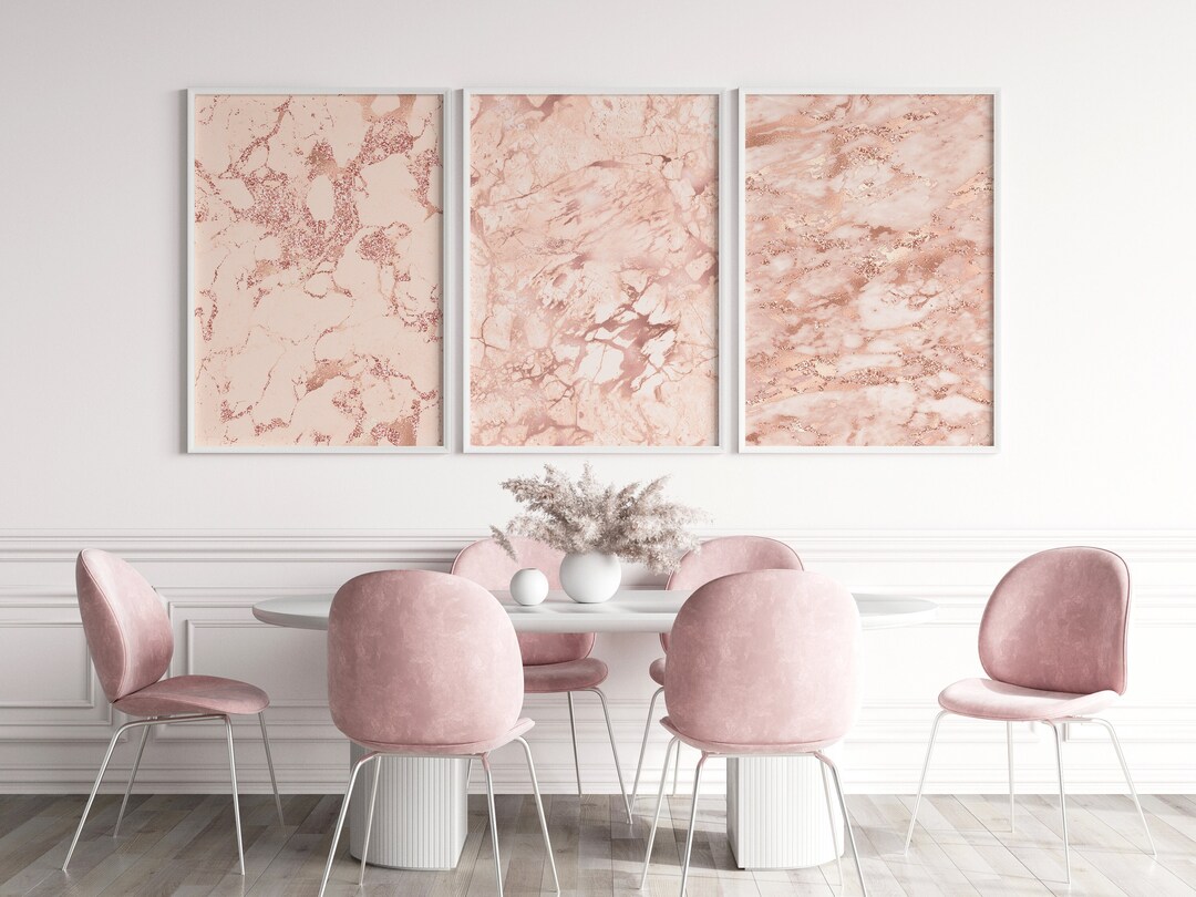 Set of 3 Pink Rose Gold Marble Prints, Marble Abstract Prints, Marble ...