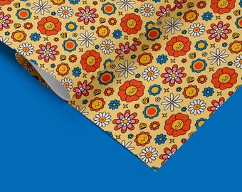 Groovy Flower Wrapping Paper, Holiday Gift Wrap, Retro 70s 80s 90s Gift Wrap, Cute Pattern, Retro Gift Wrap 33