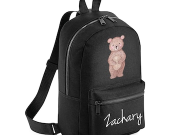 Personalised Bear Mini Backpack with ANY NAME- Teddy Bear Bag Kids Children Nursery School Rucksack - Back To School Bag Backpack -#MBB