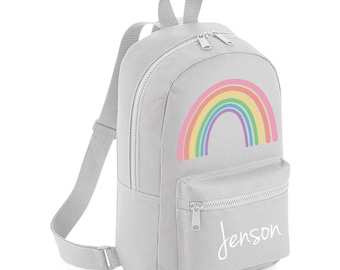 Personalised Rainbow Backpack ANY NAME Back To School Bag Backpack Kids Nursery Toddler Rucksack Colourful Rainbow #MBCR