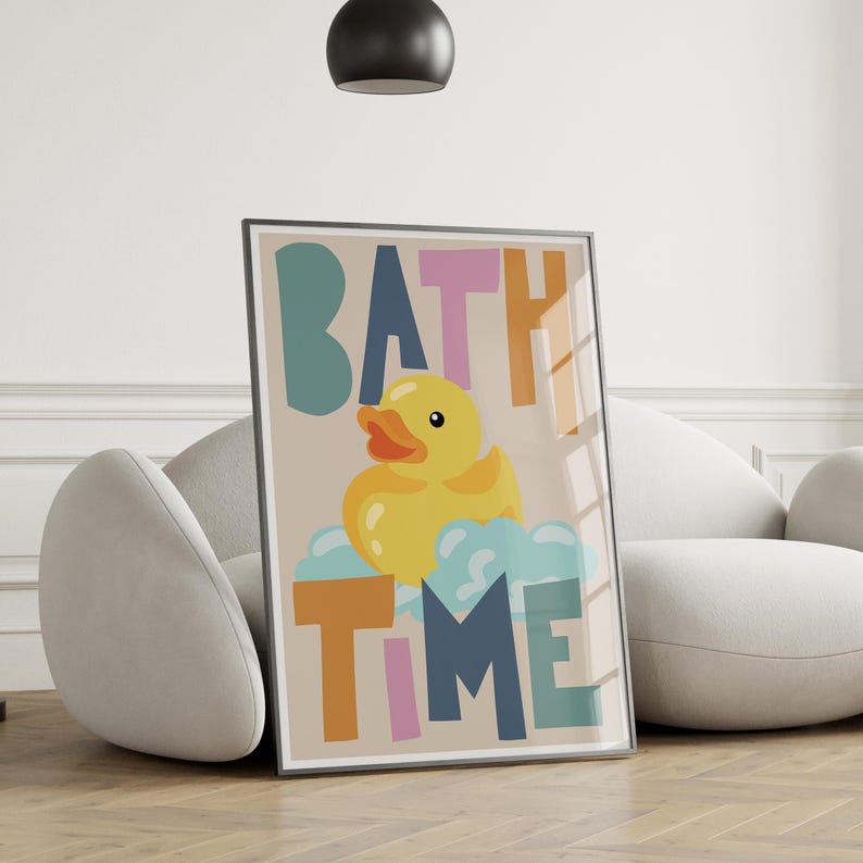 Bath Time Rubber Duck Print Wall Art, Funny Print, Bathroom Toilet Wall ...