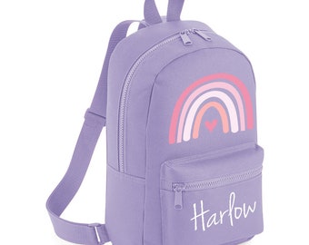 Personalised Mini Pink Rainbow Backpack with ANY NAME- Kids Children Nursery School Rucksack - Back To School Bag Backpack -#MBRPINK