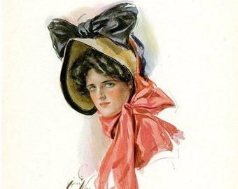 Antique Fashion Lithograph Print , 1909 Fashion, Victorian Lithograph, Nouveau Era Lithograph Print, Gilded Age Art