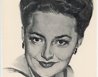 Olivia DeHavilland Vintage Charcoal Portrait Sketch, Vintage Print, To Each His Own