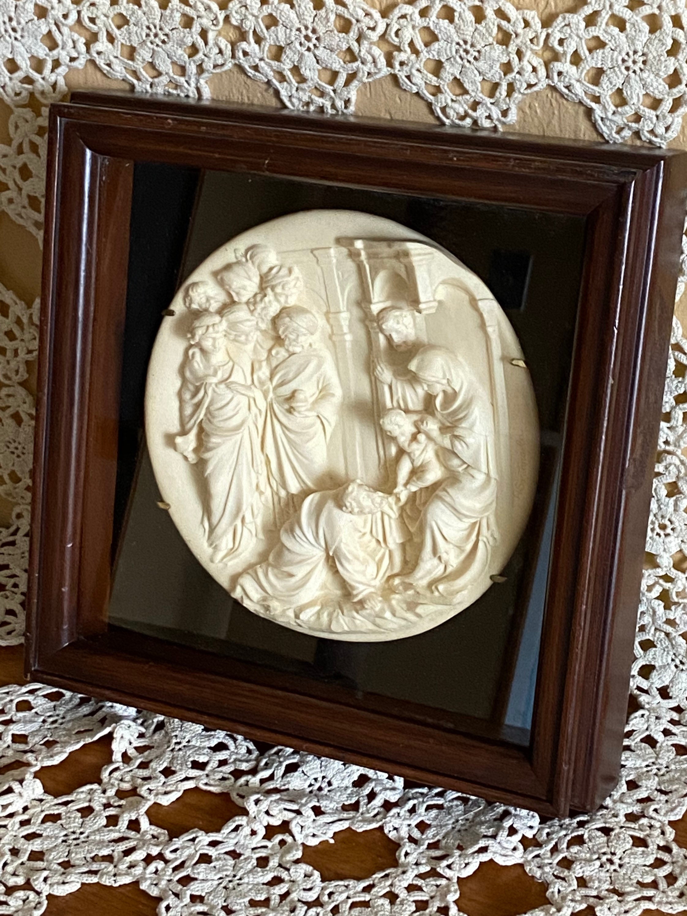 Vintage shadow box framed art Adoration of the Magi Italian Etsy