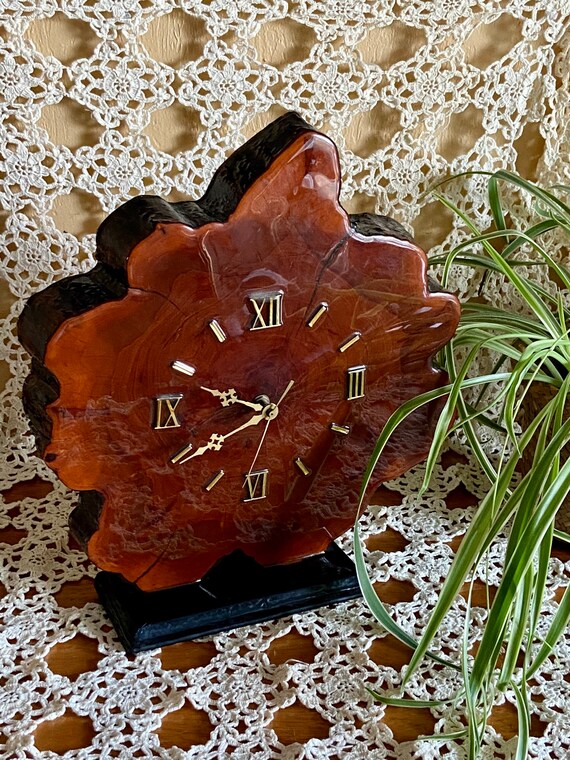 Large vintage wood slab clock live edge cypresswood clock Etsy