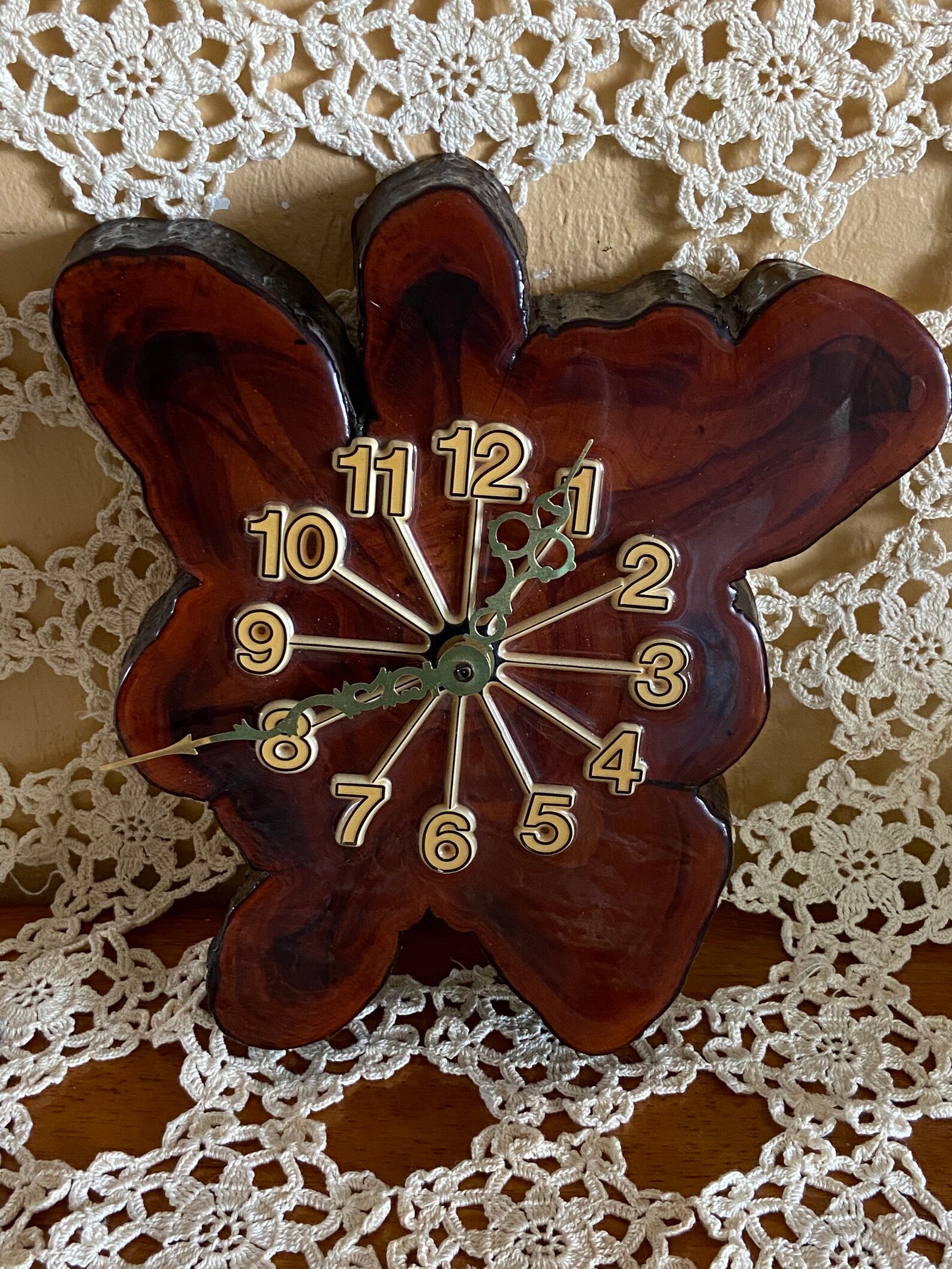 Vintage wood slab clock live edge cypress wood lacquer clock Etsy