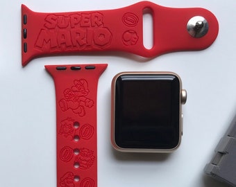 Super Mario Engraved Apple Watch Band | 24 Colors | 38mm 40mm 41mm 42mm 44mm 45mm 49mm | Personalized Apple Watch Strap